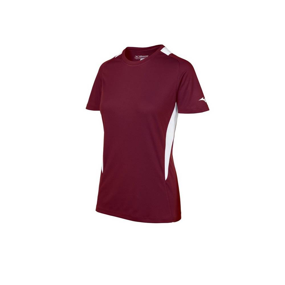 Mizuno Crew Neck - Bayan Forma - Bordo/Beyaz Türkiye (WAGRBK-462)